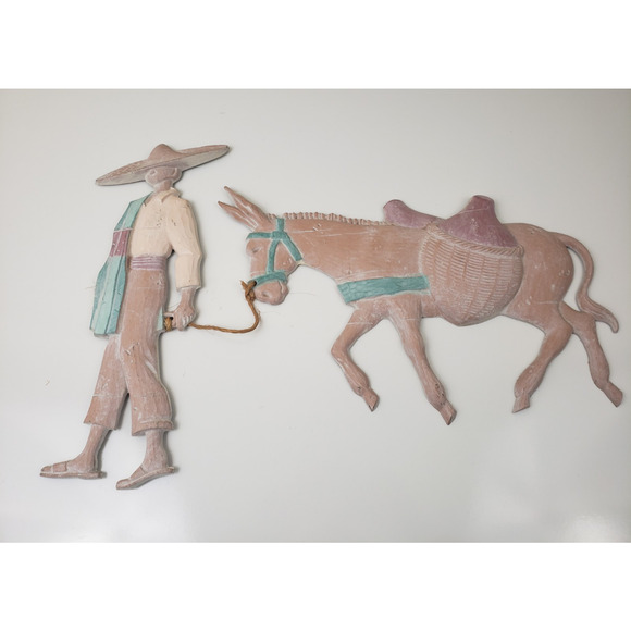Home Interior Cast Iron Southwest Man Sombrero Donkey Folk Art Mexican Burro - Picture 2 of 8